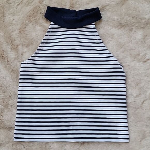 Janie AND JACK NAVY BLUE AND WHITE STRIPED HALTER TOP, SIZE 18-24 MONTHS - NEW! - Picture 1 of 5
